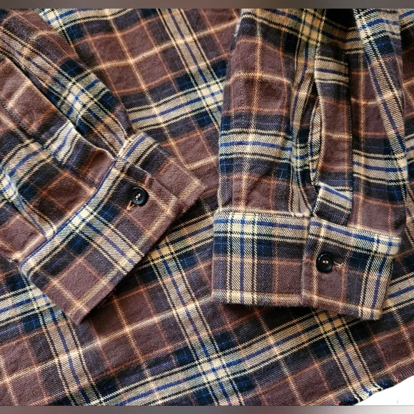 Amiri | Leather Logo Flannel Button Down Shirt | Brown | Mens | Size Large - Picture 15 of 16